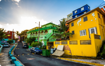 Colorful houses on a street in st martin, st lucia.